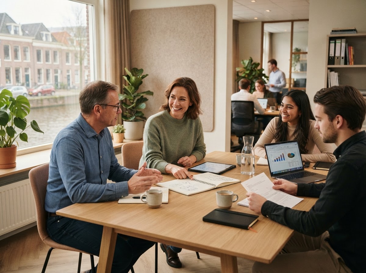 Deugd Waardhof team dat risicoanalyses bespreekt aan de hand van rapportages
